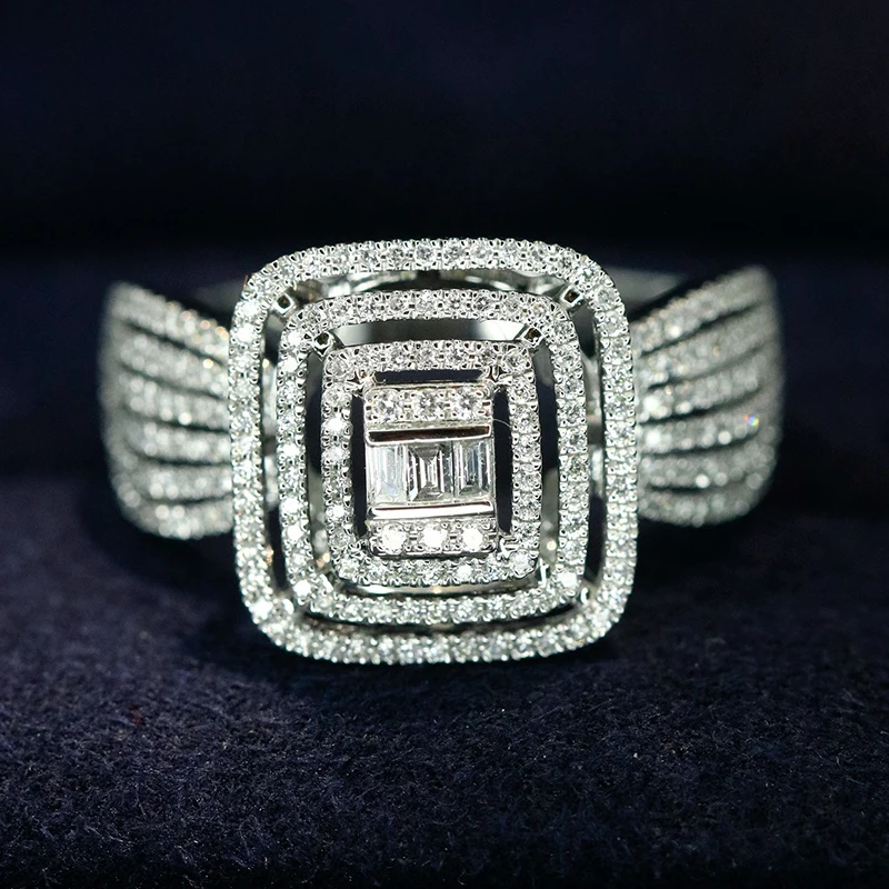 Aazuo Real Jewelry Engagement Ring 18K Solid White Gold Real Diamond 0.60ct Square Ring Gift For Woman Advanced Banquet AU750