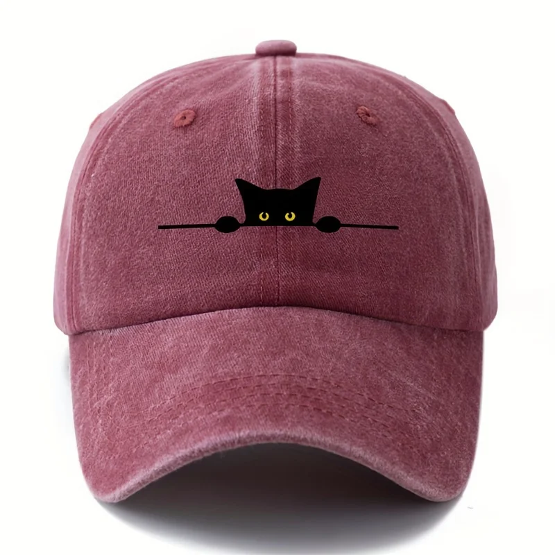 Cartoon cat printed baseball cap with adjustable design suitable for outdoor activities such as fishing, camping, and parties