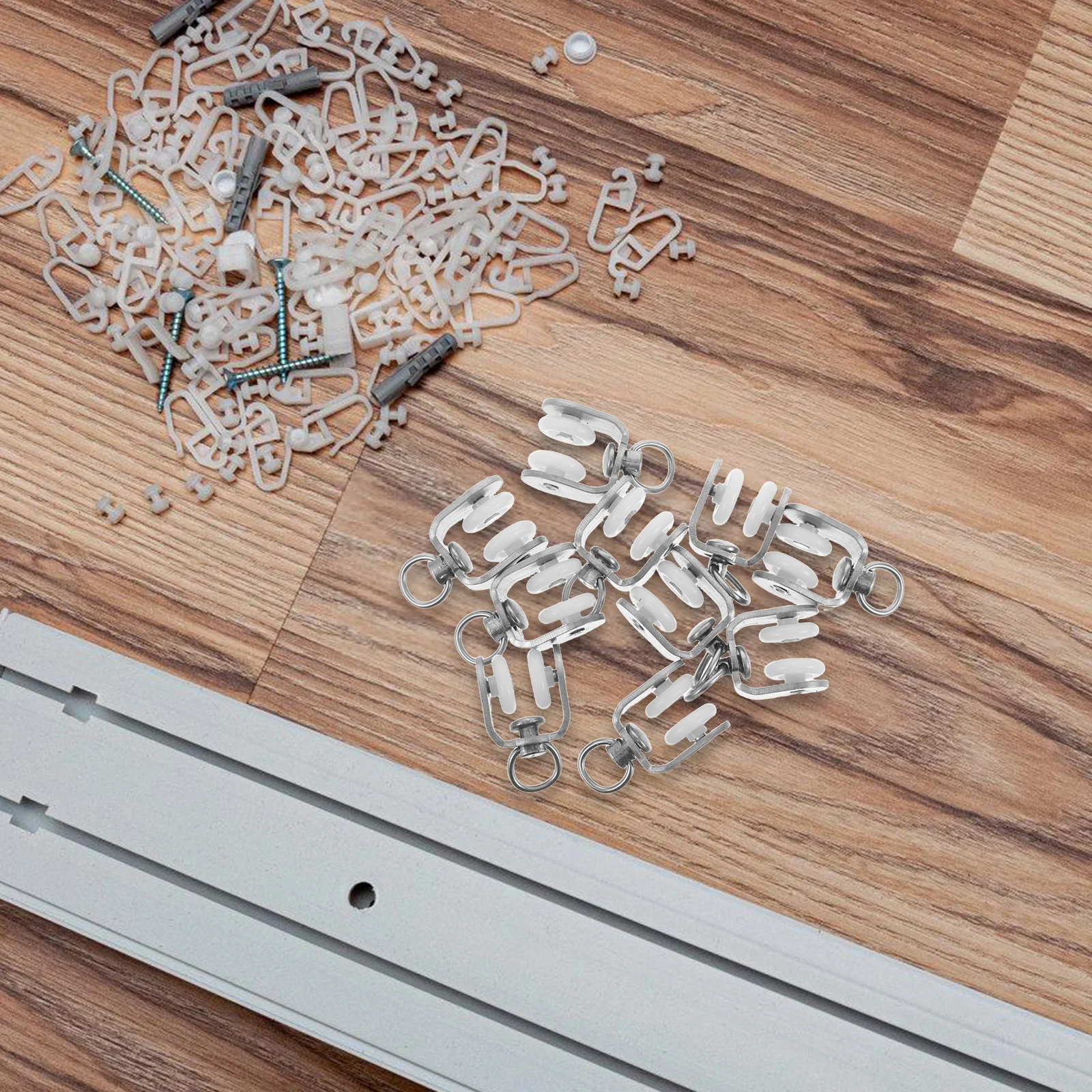 

10pcs Curtain Track Pulley Metal Wheel Smooth Sliding Heavy Duty Rail System Home Office Decor Hanging Room Divider Accessories