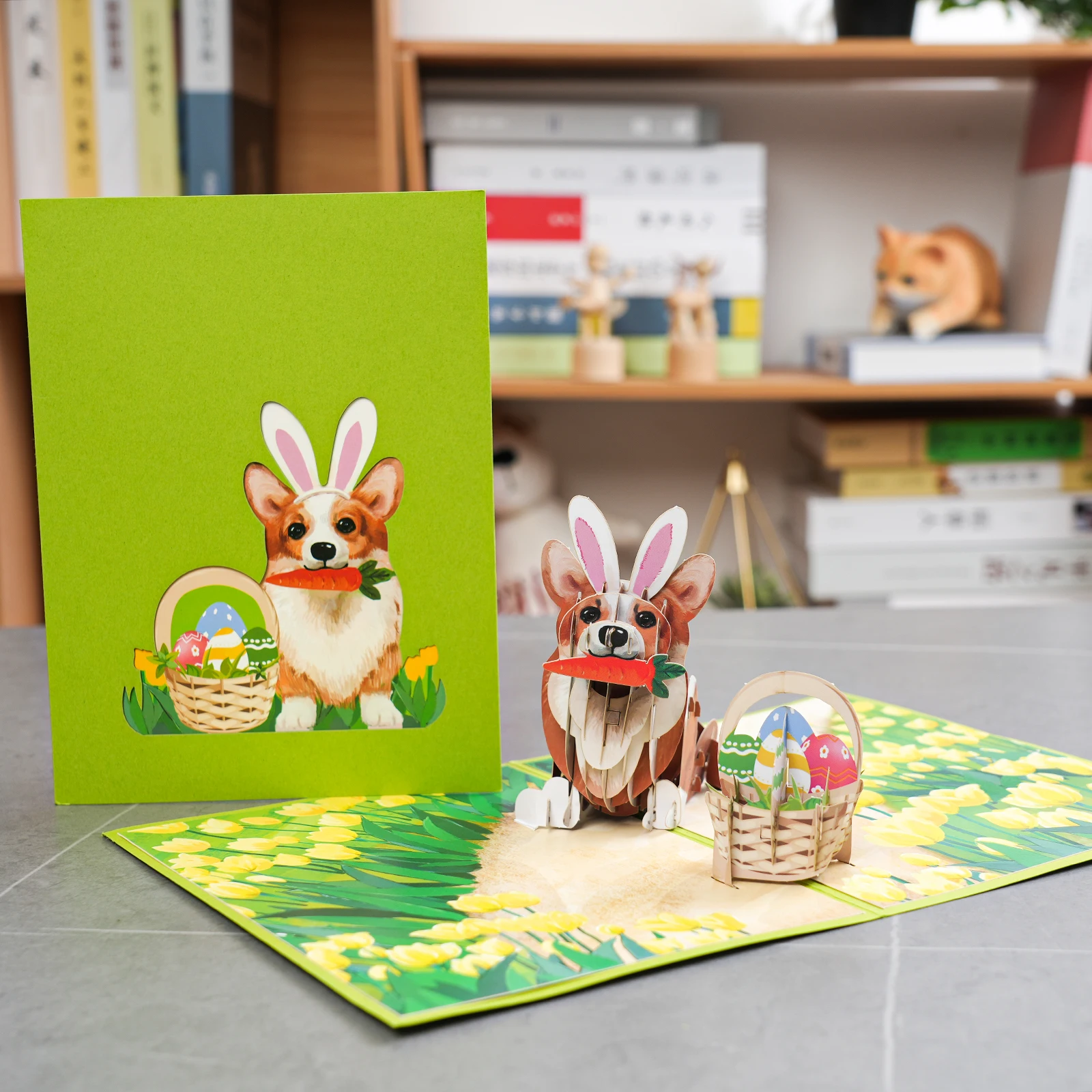 Frohe Ostern Pop-Up-Karte – 3D-Grußkarte mit Hasenei-Blumenkorb für Ostern – Detail 14
