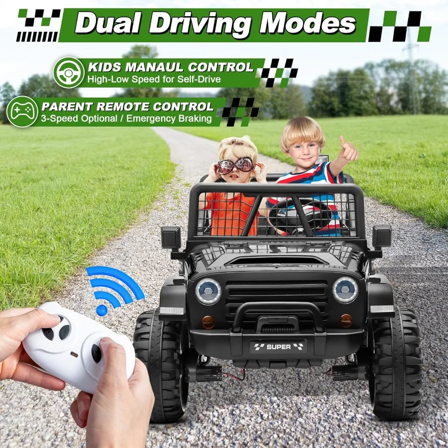 24V XL Ride on Car with Remote Control, 2 Seater 4WD/2WD Switchable Electric Car for Kids w/20 Inch Wide Seat, 4X200W Power Car