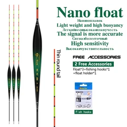 3PCS Fishing Floats+1 Bag Hooks+1 Buoy Seat Sensitive Stable Nano Buoy Durable Vertical Bobber Lake River Fishing Accessories
