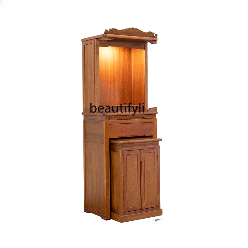 Modern light luxury small Chinese vertical cabinet solid wood household ancestor cabinet for table, God of Wealth for table