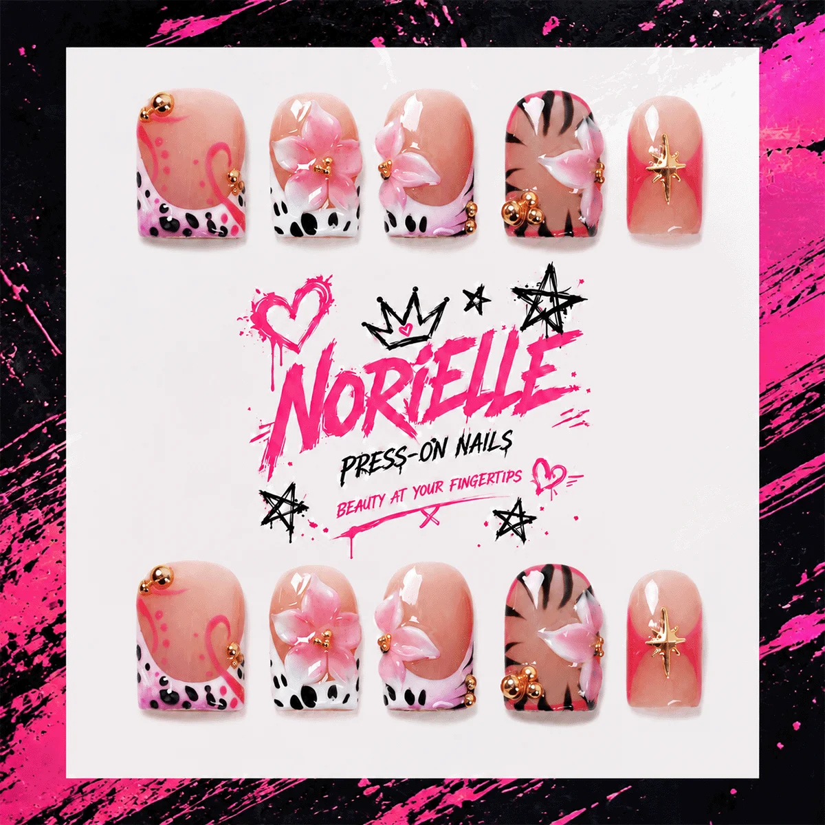 Pressed Flower Art - 10pcs Y2K Handmade Press On Nails,
