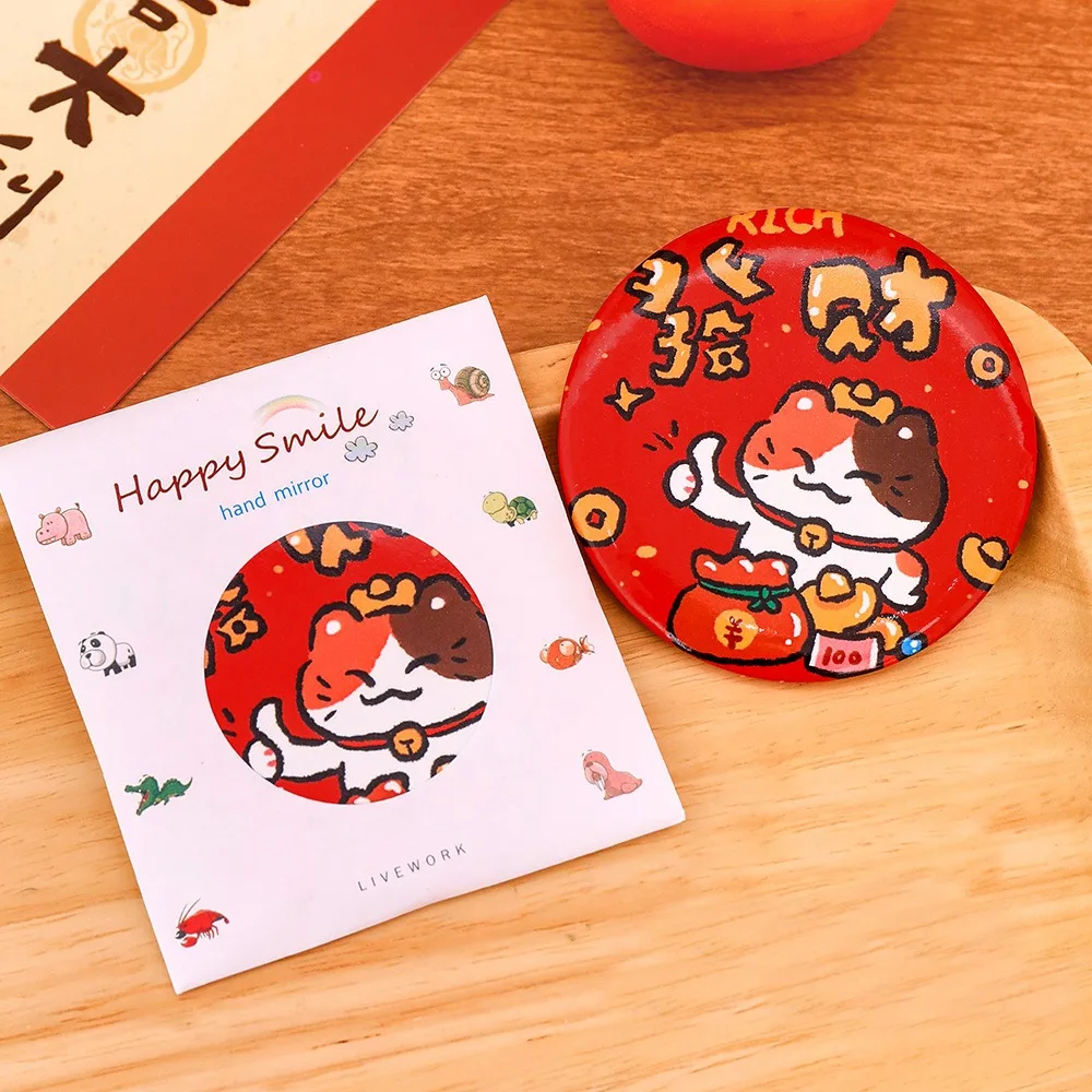 Glass Cartoon Spring Festival Mirror Easy To Carry Pocket Make-up Mirror Handheld Small Round Mirror Portable Mini Makeup Mirror