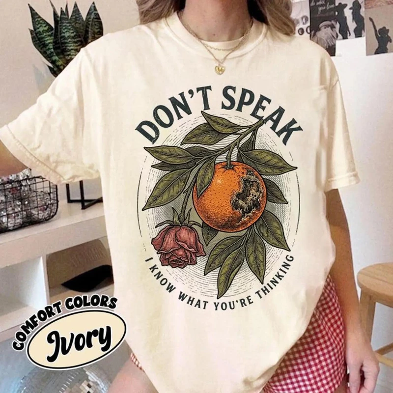 Don't Speak Retro Graphic T-shirt, 90s Rock Unisex Style, No Doubt Band T-shirt, Couple's Pure Cotton Streetwear Shirt