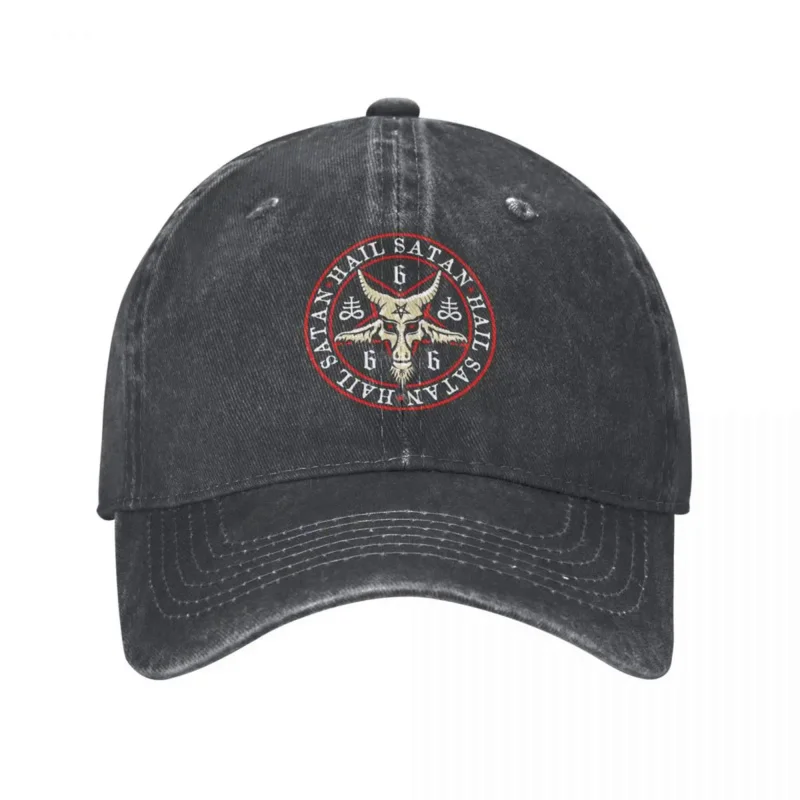 Vintage Hail Satan Baphomet In Occult Inverted Pentagram Baseball Caps for Men Women Distressed Washed Snapback Soft Hats Cap