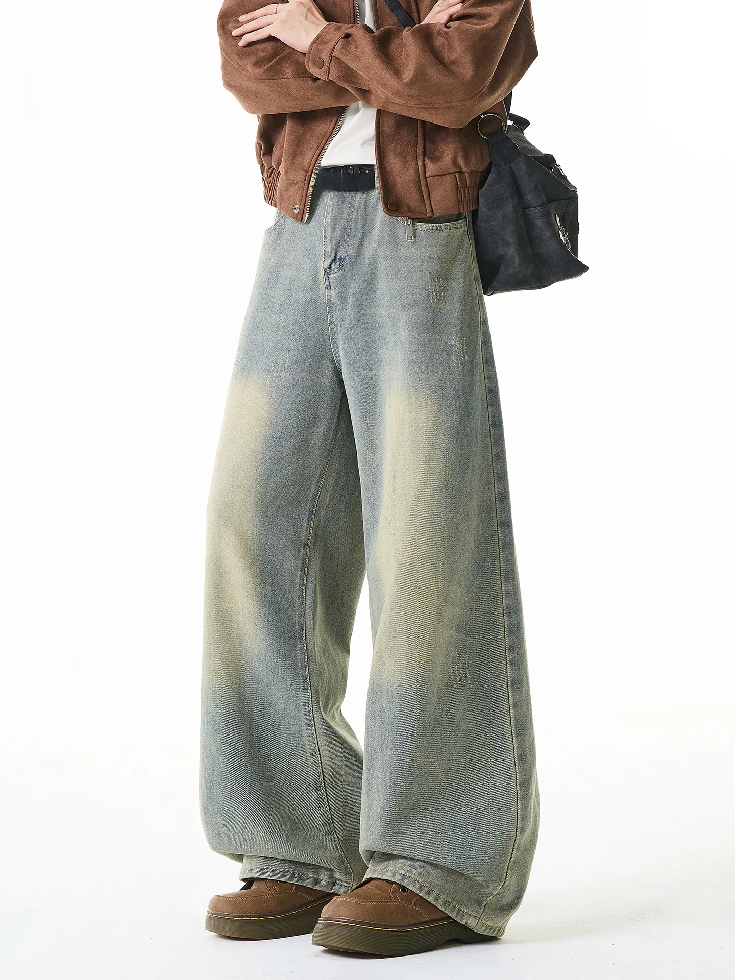 

Мужские джинсы в американском ретро-стиле, прямые, утепленные, повседневные, зимние, модные, свободные, с эффектом потертости, брюки-карго