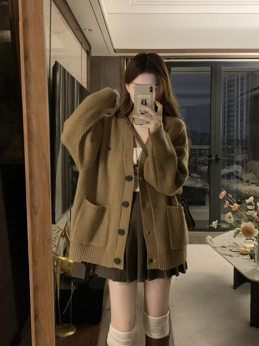 

plus Size Korean Sle Slimming Knitted Cardigan Women's Autumn Winter Thi Warm Lazy Sle Outerwear Trendy Sweater