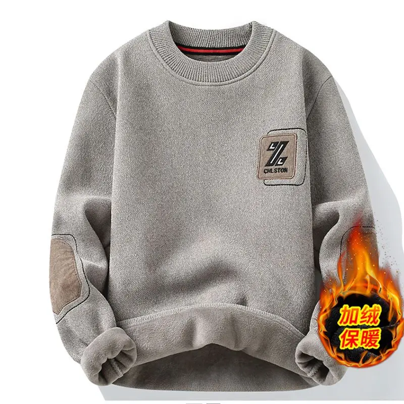 Men's Knitted Sweater Warm Round Neck Plus Fleece Thickened Printed Letters Contrasting Pullover Casual Designer Sweatshirts