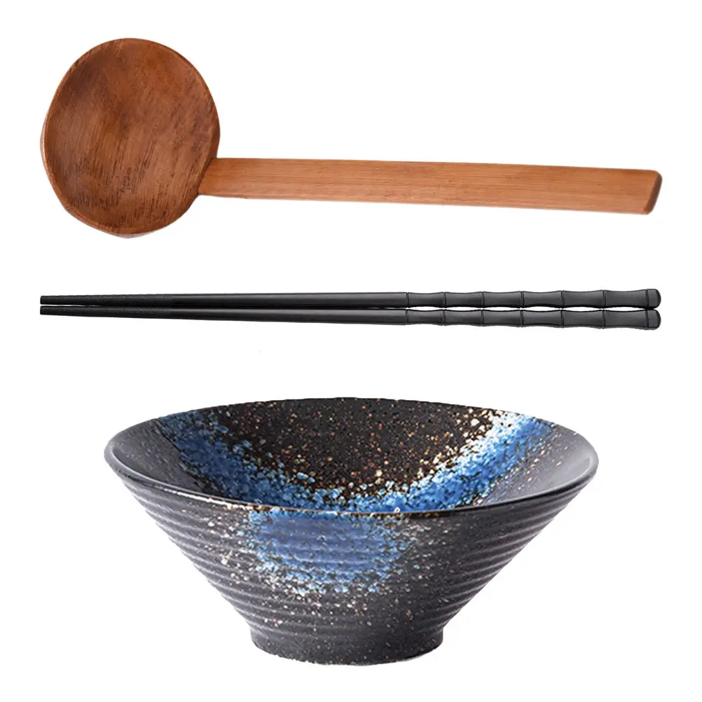 

Креативная керамическая миска для рамена ручной работы с широким горлышком, противоскользящая, для супа, салата, лапши, в японском стиле, посуда для стола