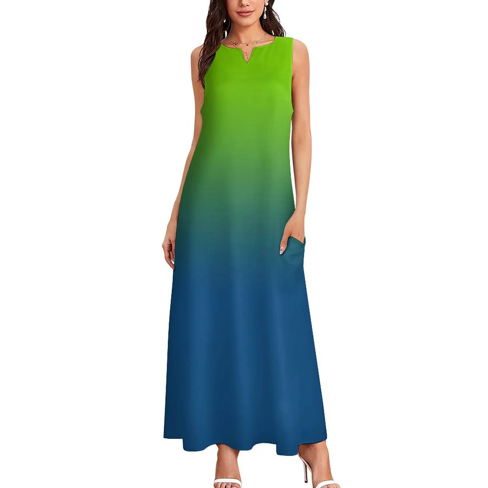 Vivid Green to Classic Blue Ombre Long Dress Womens dresses prom dresses summer dress Dress