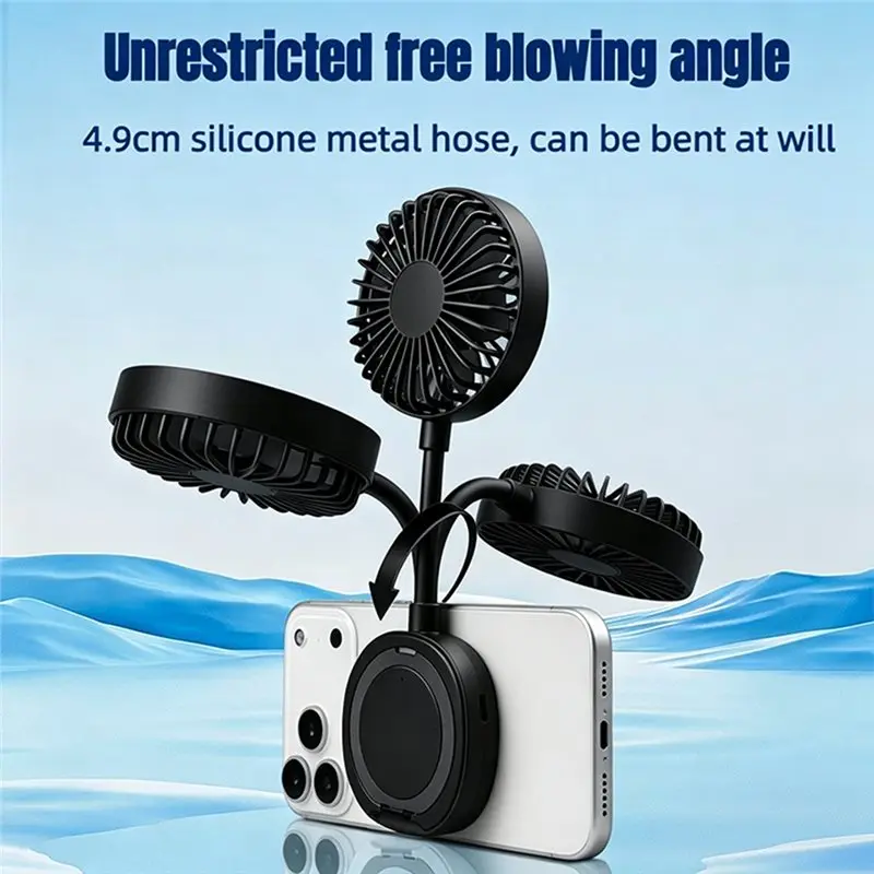 【BRAND NEW】Handheld Rechargeable Fan Magnetic Phone Holder 1200Mah For Outdoor Use In Camping Hiking Picnic Tents