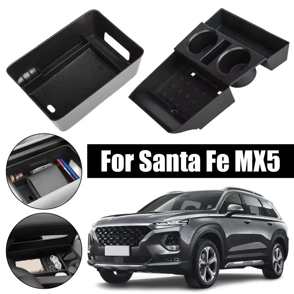 

for SANTA FE MX5 Car Center Console Armrest Storage Box Tray With Cup Holder Auto Insert Glove Pallet Organizer Under Tool E0X9