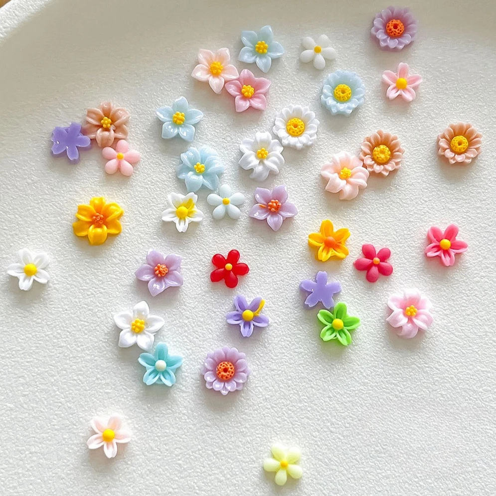 

Exquisite Vivid Resin Flower Daisy Sunflower Fresh Camellia Colorful Frangipani Nail Art Decorations Charms Accessories Manicure