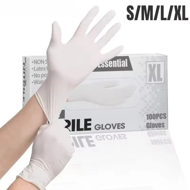 20/60/100PCS White Disposable Nitrile Gloves Nail Art Pet Bathing Disposable Nitrile Gloves Home Cleaning Tattoo Hair Dye