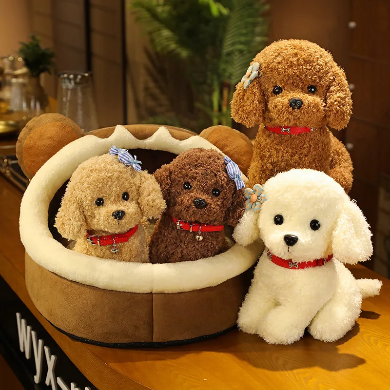 New Lovely Curly Hair Teddy Dog Plush Toys Wears Collar Head Flower Teddy Dolls Stuffed Soft Toy Kids Birthday Gifts