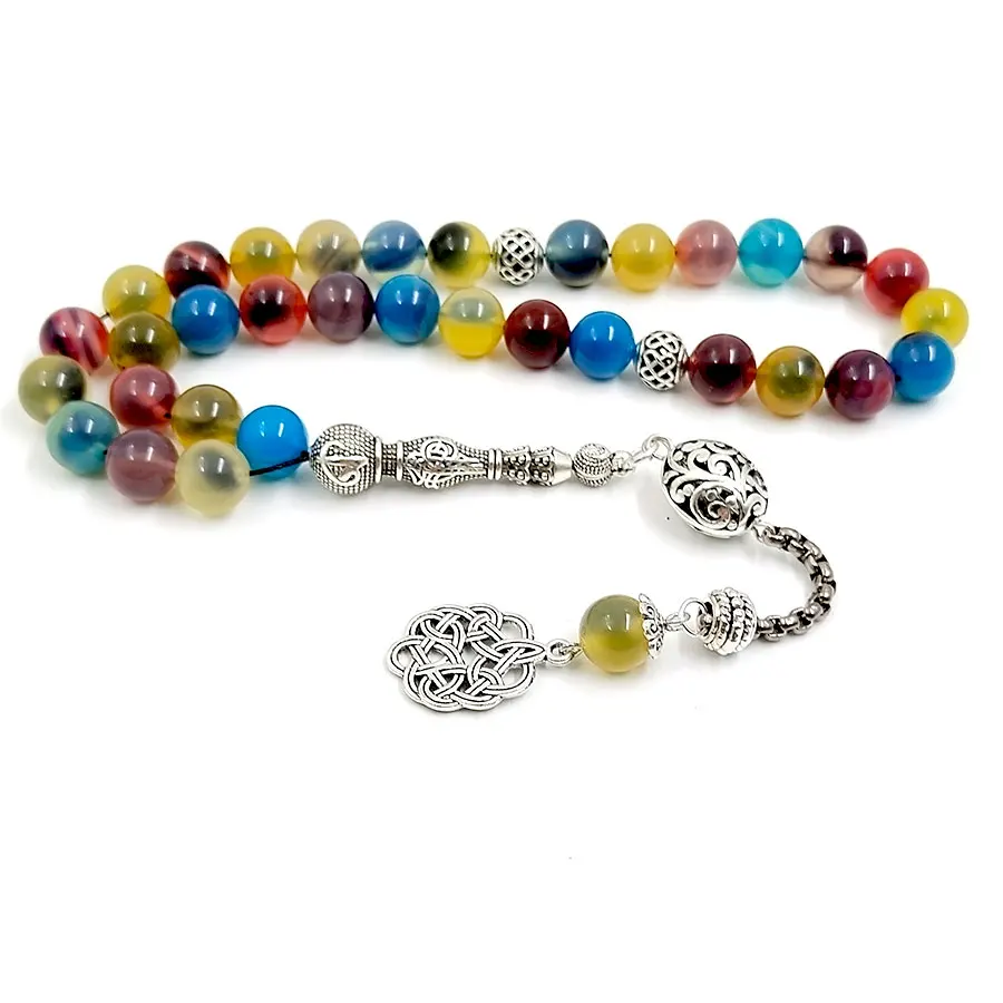 

Тасбих, натуральный агат внутри, черный агат, мусульманский 33, четки, специальный разноцветный браслет, подарок на Рамадан ид