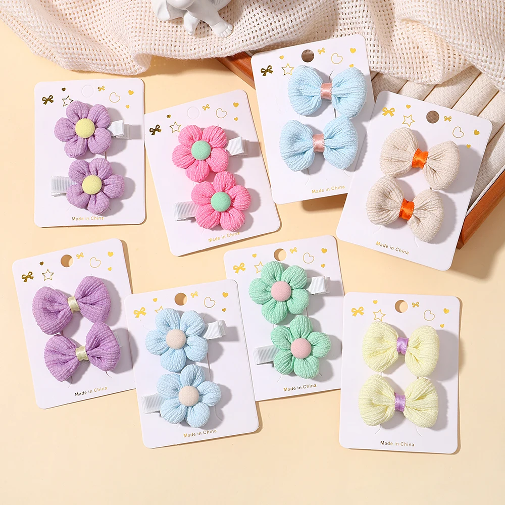 8Pcs Flower Hairpins for Girls Children Soft Cotton Bowknot Hair Accessories Hair Clip Kids Cute Fabric Barrettes Snap Ornaments