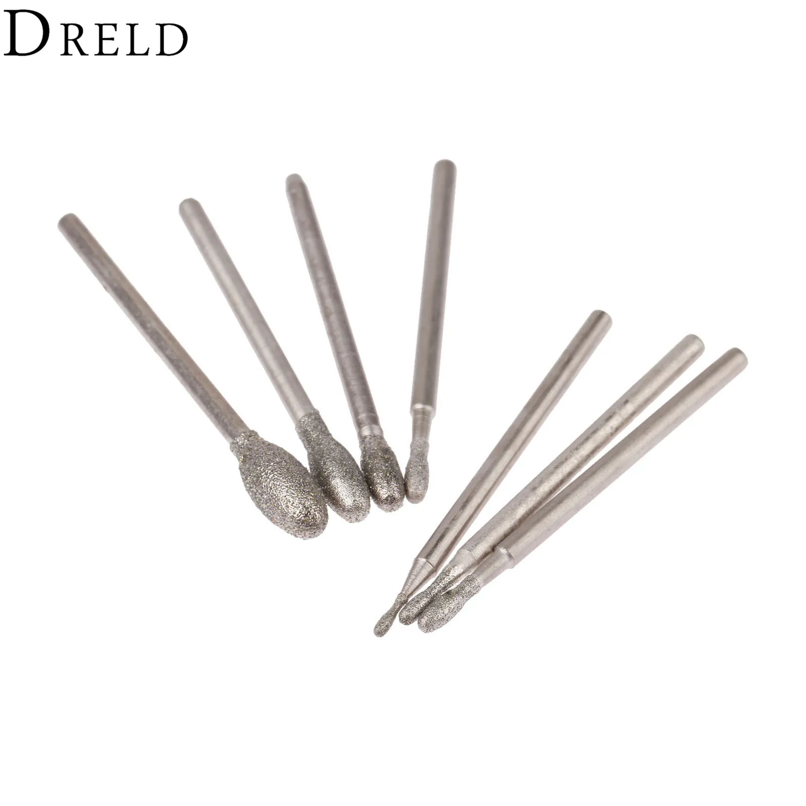 DRELD 7 Chiếc Dremel Kèm Kim Cương Hình Bầu Dục Đầu Mài Burrs Bit 2.35Mm Vít Ngọc Đính Đá Đánh Bóng Dụng Cụ