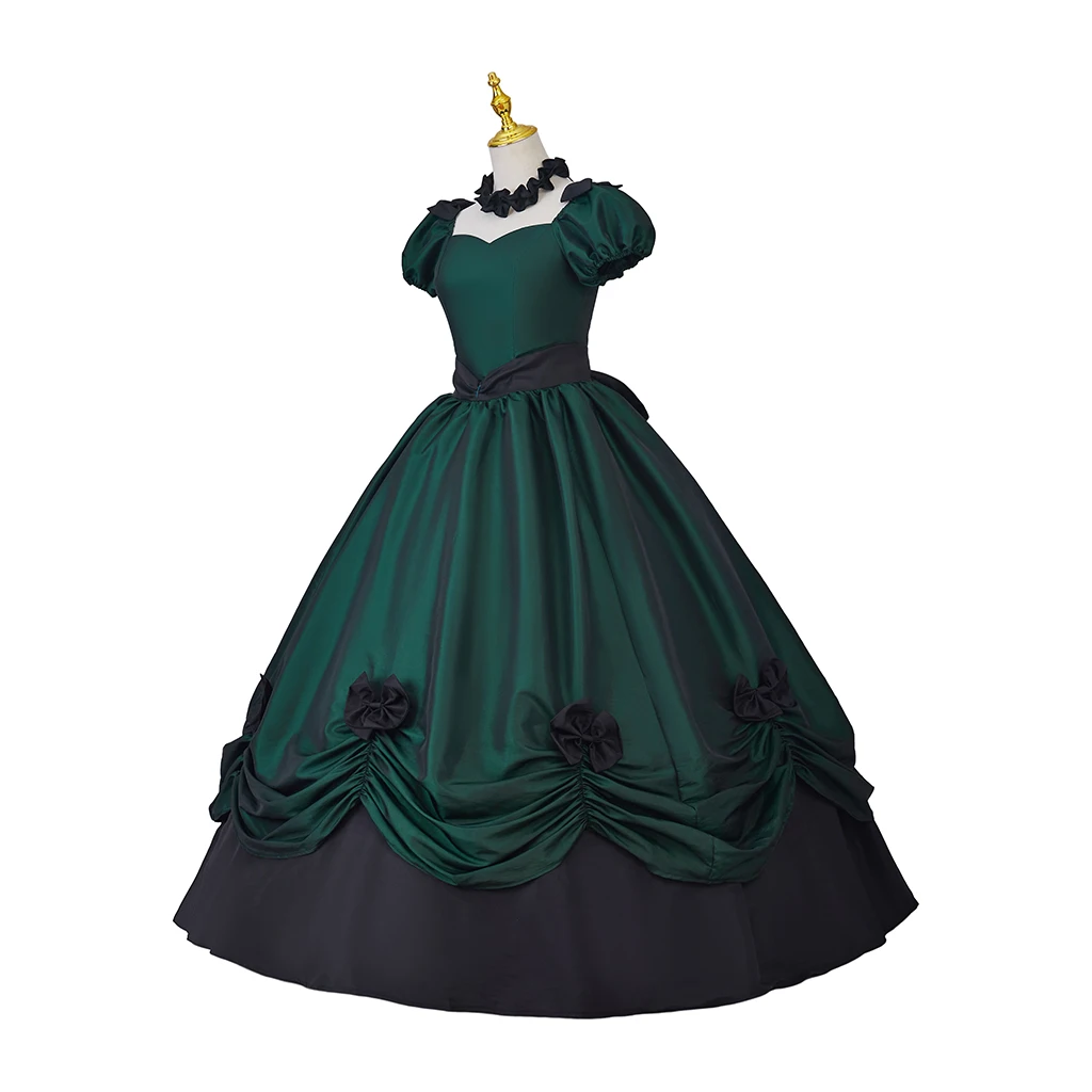 Cosplaydiy Victorian dickens dress ball gown Women Civil War Dress Vintage Costumes medieval Green Dress Evening Party Dress