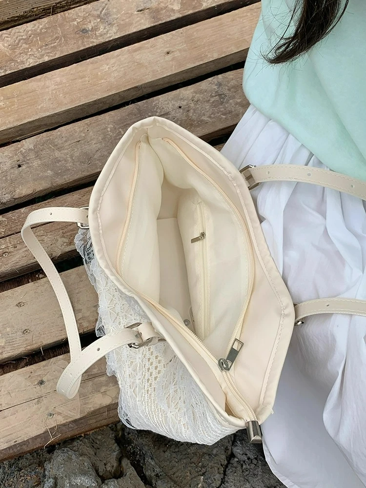 

Lace Patchwork Tote Bag for Women Large Capacity Shoulder Bags Stylish Commuter Handbag