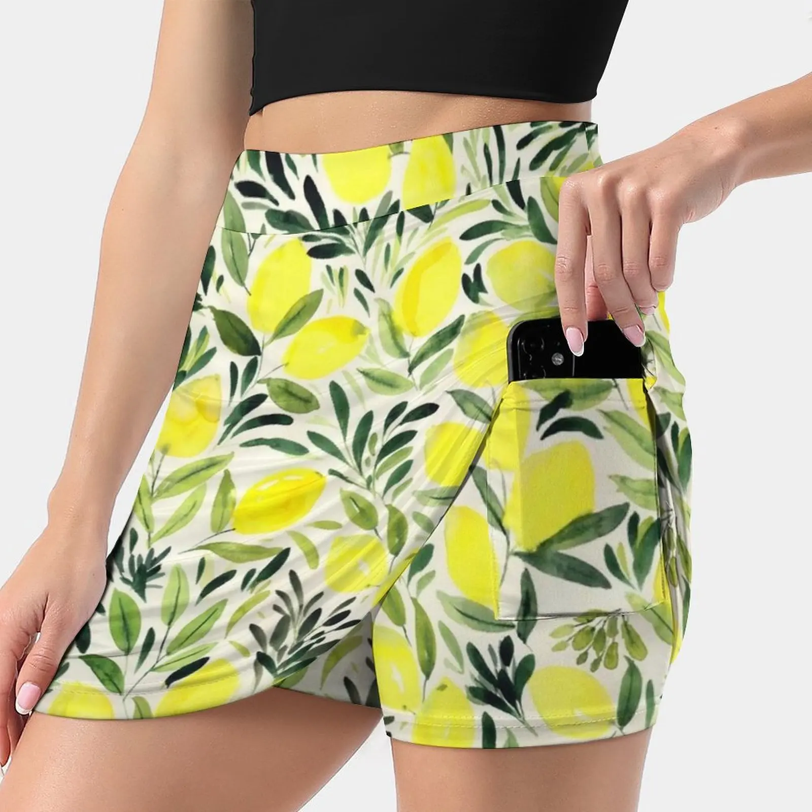 Lemons Watercolor On Creme White Skirts Woman Fashion 2022 Pant Skirt Mini Skirts Office Short Skirt Lemon Lemons Yellow