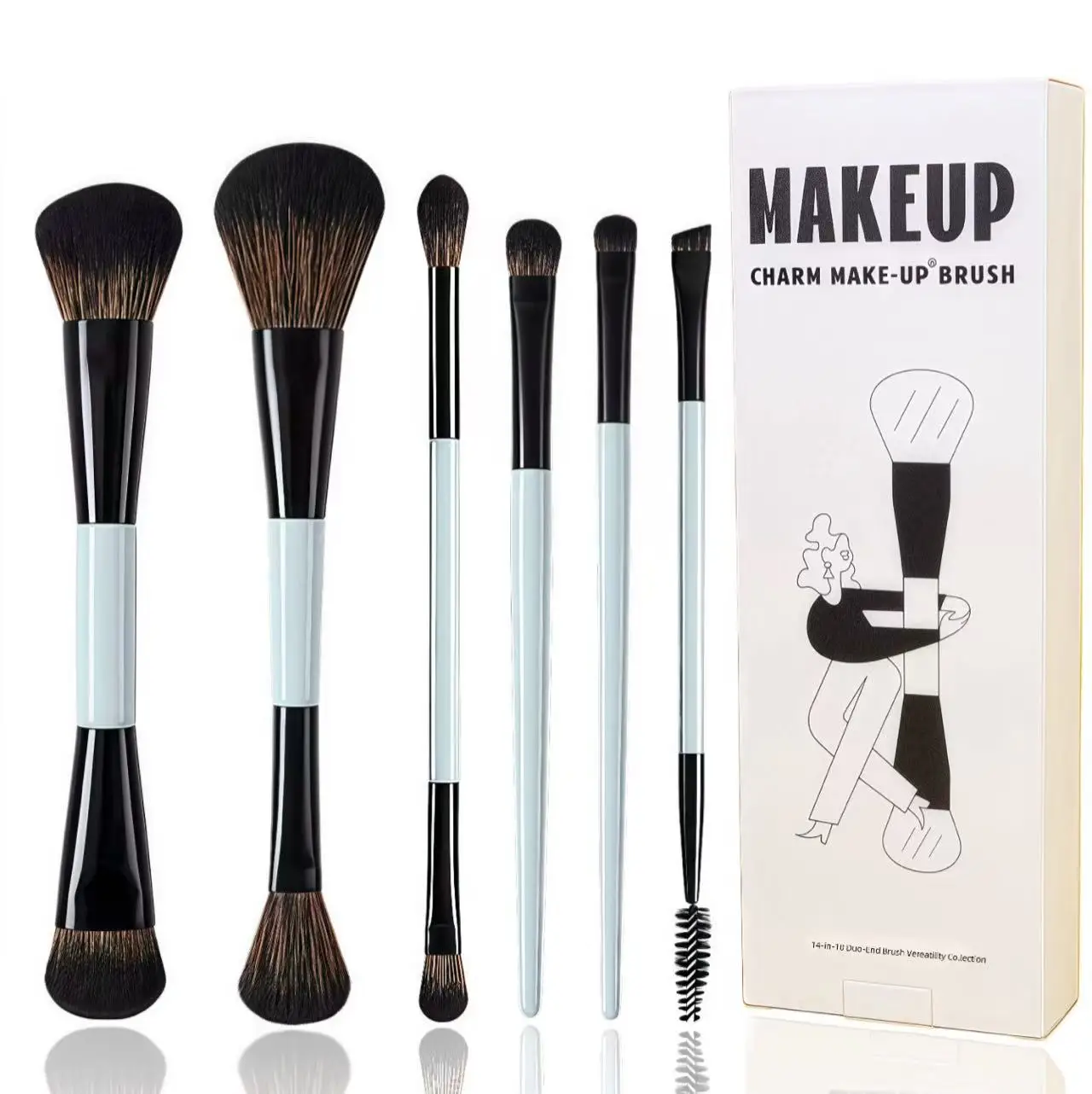 フェイシャルメイクブラシ 3/6/10本、両端メイクブラシ、多機能メイクブラシ、フェイシャルメイクブラシ、ファンデーションブラシ、パウダーブラシ、ブラッシュブラシ、コンシーラーブラシ、アイメイクブラシ、アイシャドウブラシ、アイブロウブラシ、アイライナーブラシ、ブレンドブラシ、ハイライターブラシ、歌舞伎ブラシ、紙箱入りカラーツール、完全なブラシセット、旅行や自宅でのメイクアップに不可欠なツール、特に女の子や女性向け