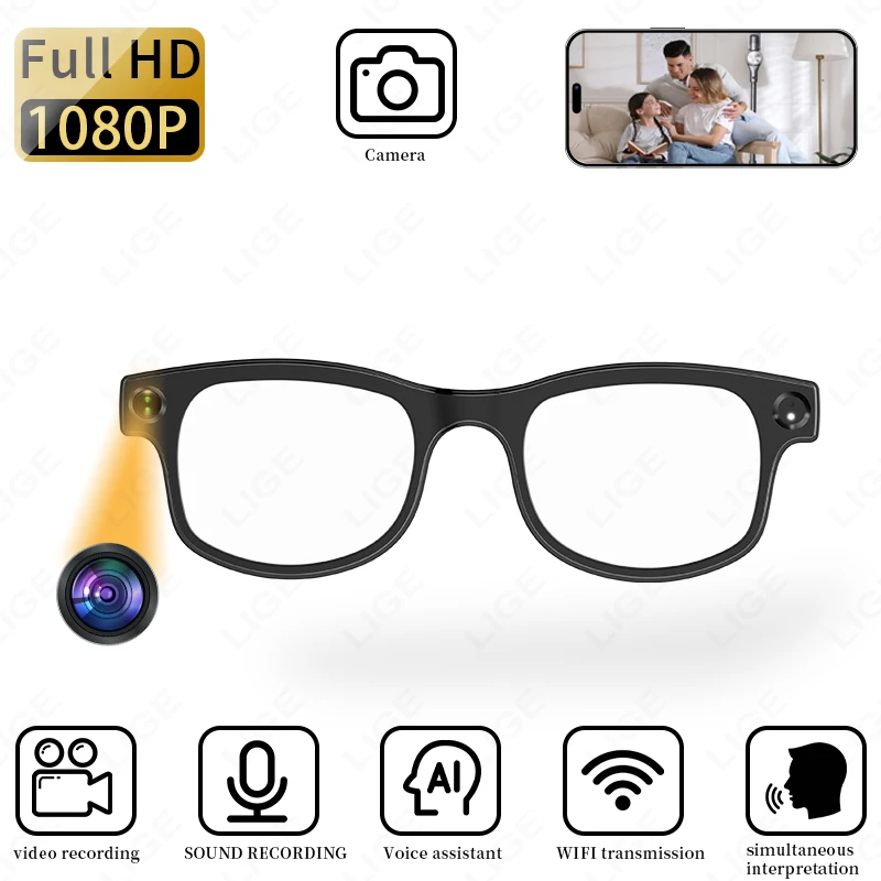 

LIGE 2025 New 500W Pixel Camera Smart Glasses Voice Assistant Music Playback Smart AI Glasses UV Protection Sunglasses ChatGPT