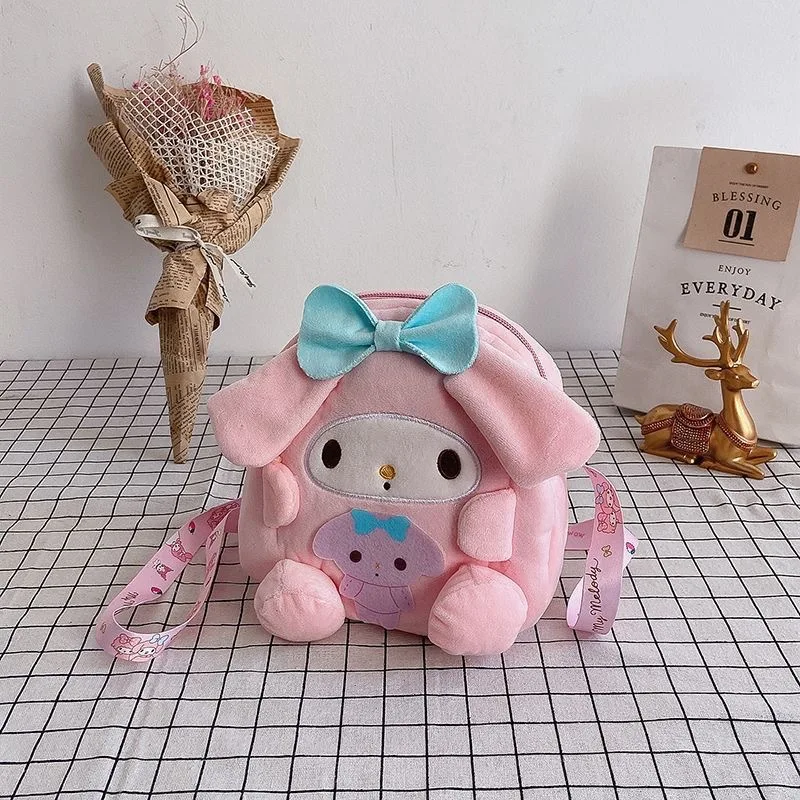 Miniso Sanrio Animel Kuromi Peluche Bambola Borsa a tracolla Budino Cane Borsa con ciondolo per cartoni animati per bambini Borsa per oggetti regalo per feste di Halloween