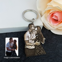 Custom Stainless Steel Couple Keychain Personalized laser Engraved Photo Pendant Valentine's Day or Anniversary Gift For Women