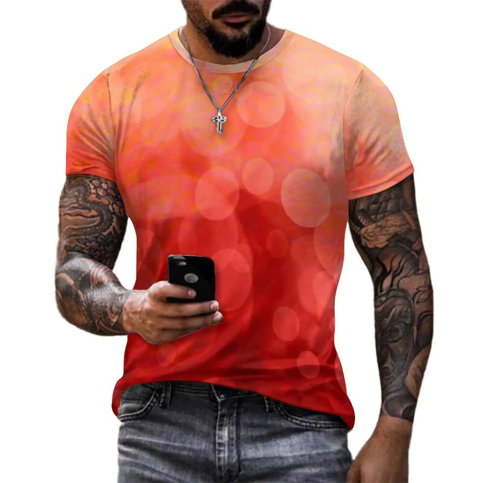 Sunset Spotted Print T Shirt Men Abstract Artwork Kawaii T Shirts Summer Novelty Tee Shirt Short Sleeve Design Plus Size Tops