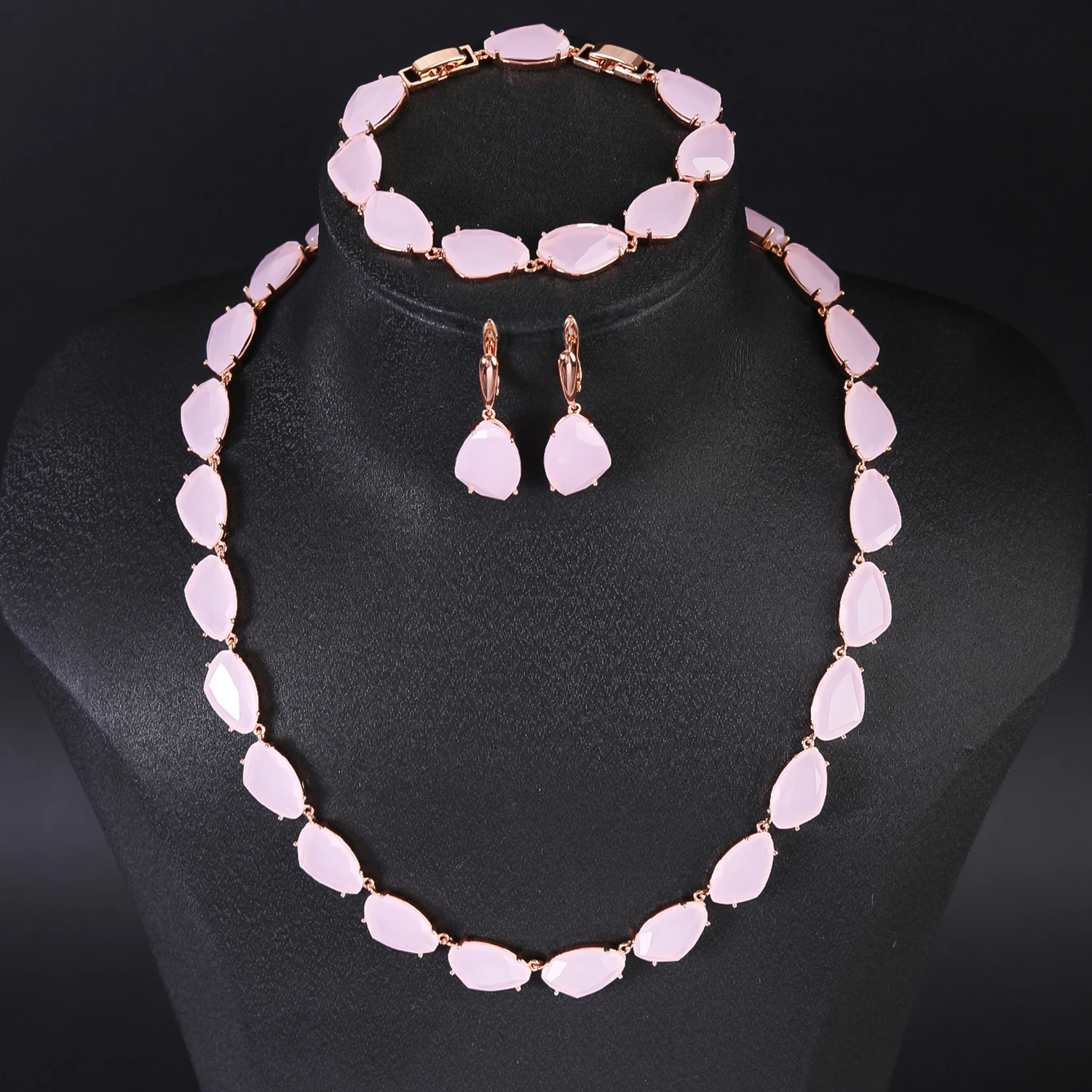 

Fashion Irregular Glass Stone Bridal Wedding Necklace Earring Bracelet Sets for Women Party Prom Jewelry Accessories CN11615T