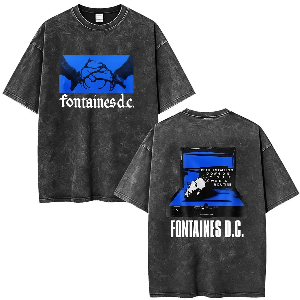 Fontaines D.C Rock Band UK Tour 2027 Vintage Washed Graphic T Shirt Men's Hip Hop Gothic Oversized Cotton T-shirt man streetwear