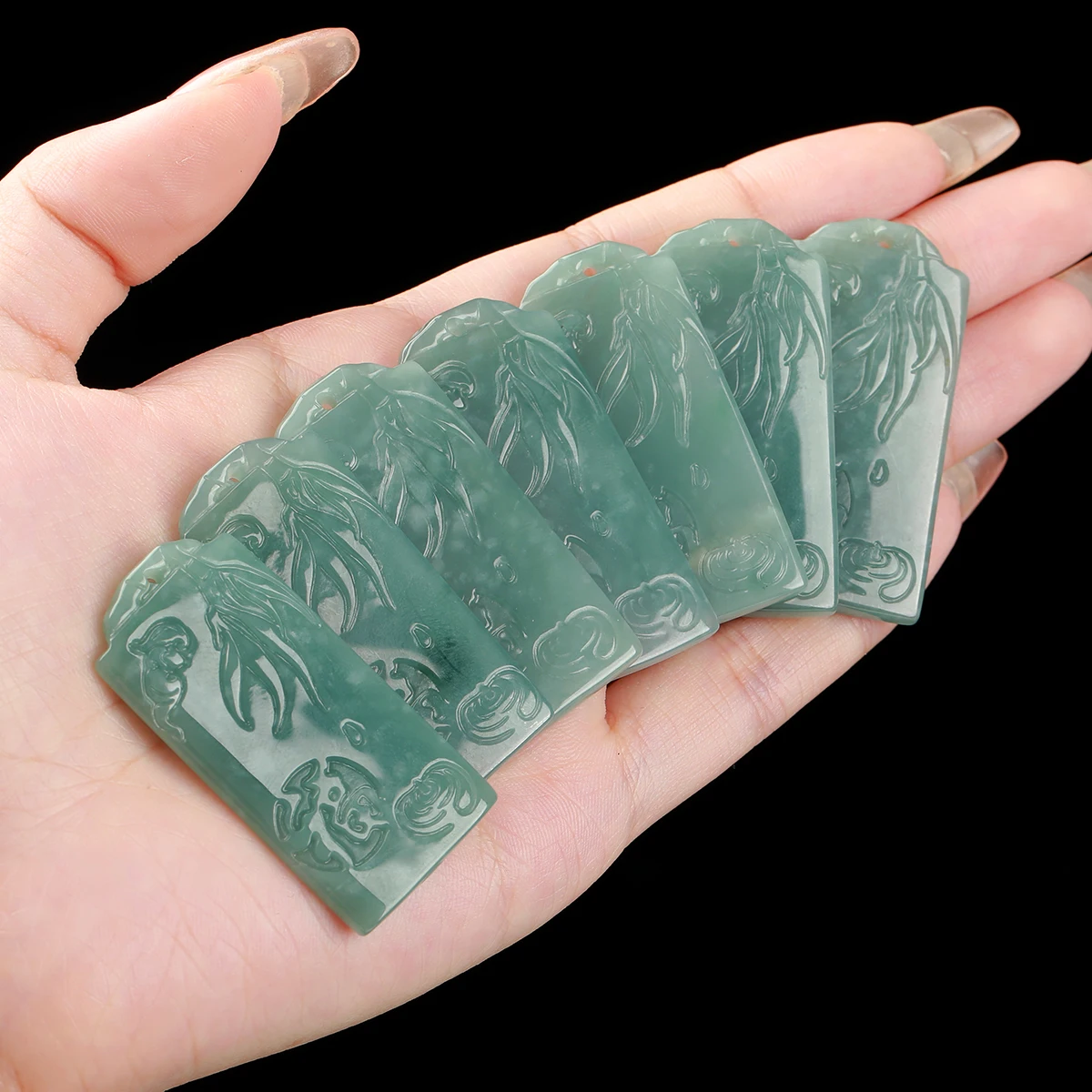 1 Pc Natural Stone Guatemala Jadeite Carved Pattern Pendant Bead With Hole for Jewelry Making DIY Necklace Pendant Accessories