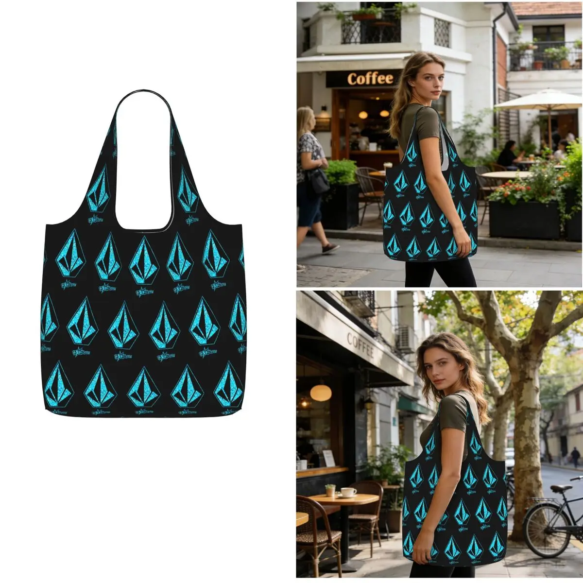 V-Volcom Logo Shopping Tote Bag Canvas Large Capacity Shoulder Bags Shopper Grocery Handbag for Women