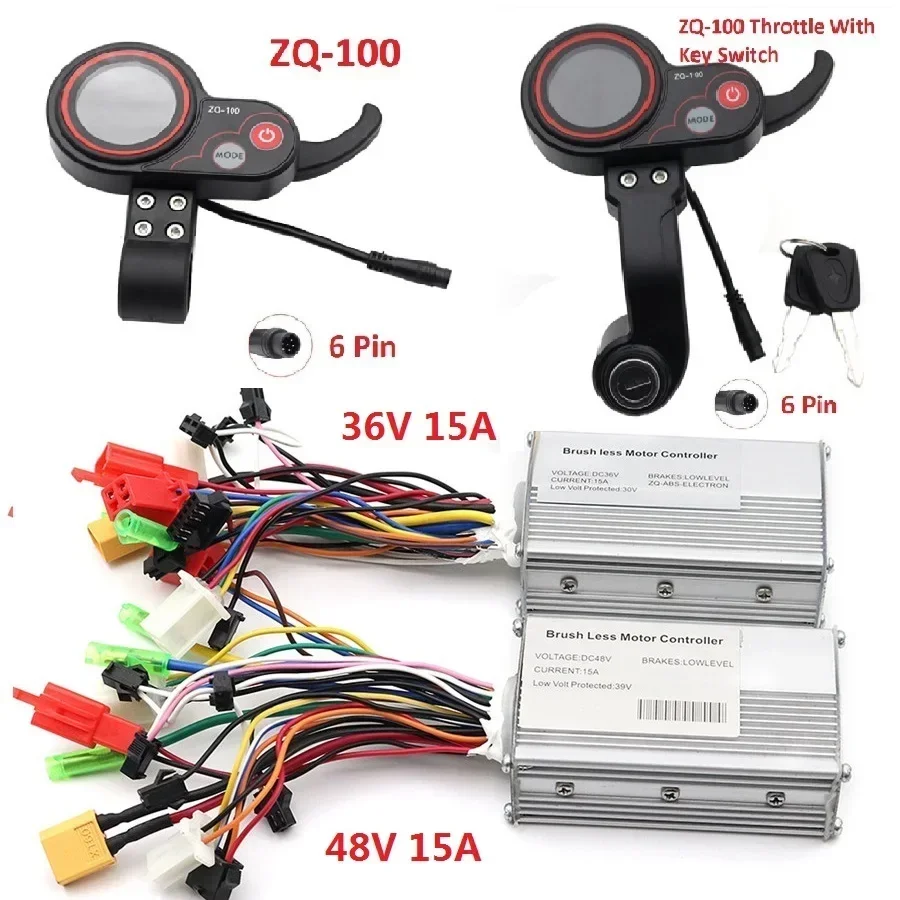 ZQ-100 with key 6 Pin LCD  Display Throttle Controller  36V 48V Controller For Electric Scooter Bicycle Accessories