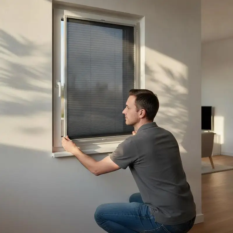 Moustiquaire plissée 80x120 cm avec cadre en aluminium blanc et maille en fibre de verre noire. Il bloque les insectes sans produits chimiques tout en laissant circuler l'air frais, installation rapide et simple, adapté aux fenêtres, kit complet livré.