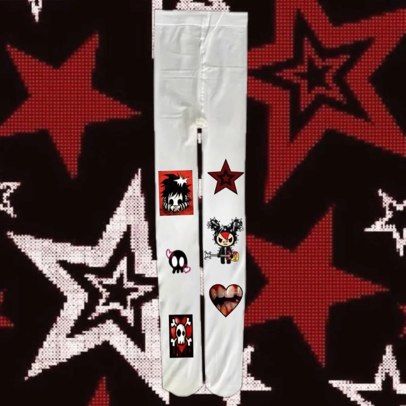 

Harajuku style punk hot long socks, Y2k women's pure desire sexy white tight pants, personalized and fashionable