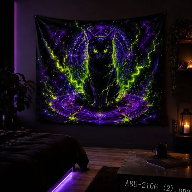 VIKAMA UV Blacklight Tapestry Fluorescent Candle Flower Witchcraft Fantasy Wall Hanging Gaming E-Sports Dorm Bedroom Decor