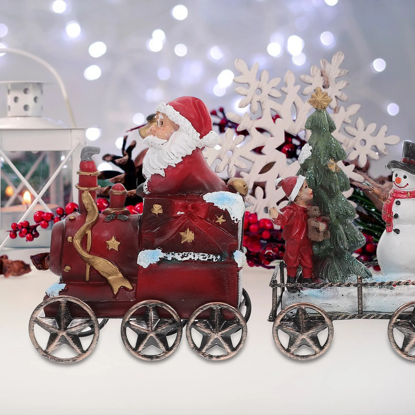 

3Pcs Christmas Decor Resin Train Ornament Set Desktop Holiday Decoration Festive Office Home Display Xmas Table Decor