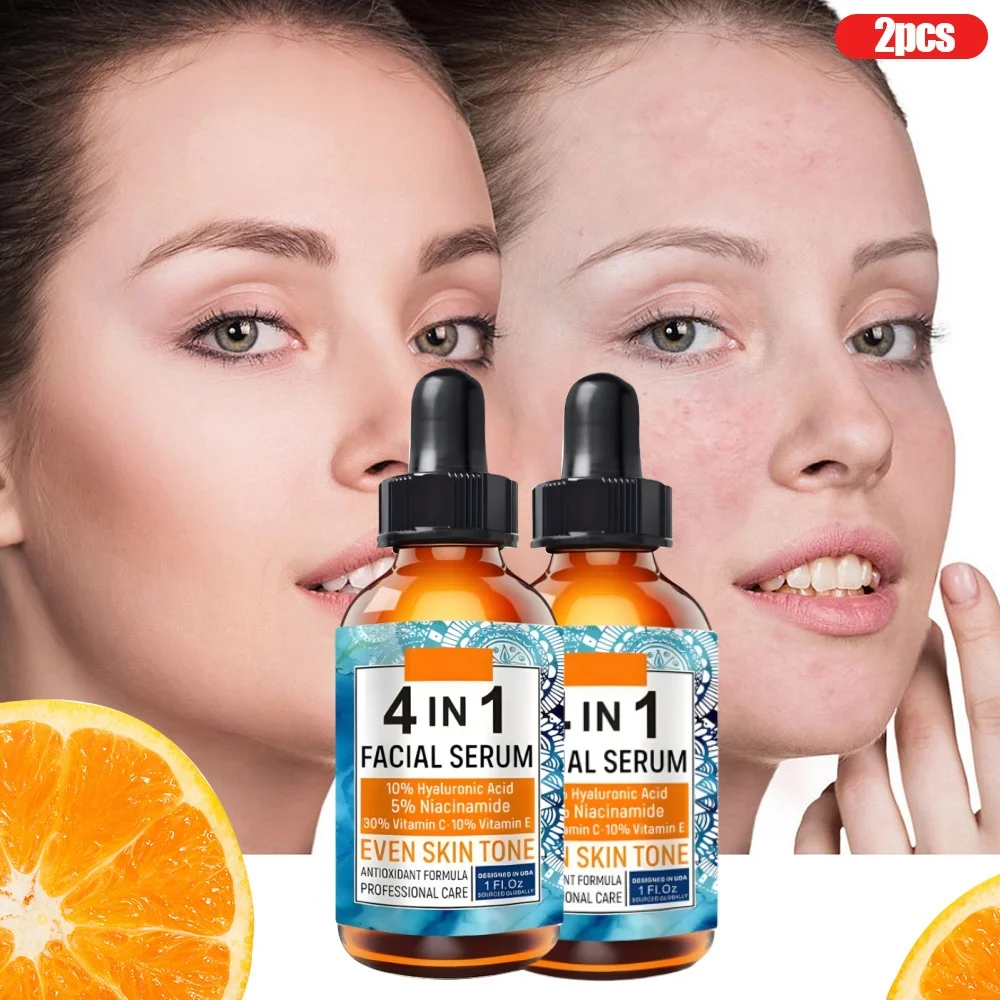 

2 Bottle 4-in-1 Facial Serum - Brightening & Hydrating Treatment with Hyaluronic Acid, Niacinamide, Vitamin C & E