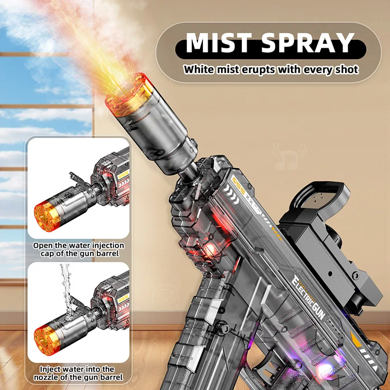 Electric Spray Mist Glowing Sound Effect Toy Gun Forkids Outdoor Shooting Games Foldable Automatic Uzi Gun Toys Children Gifts