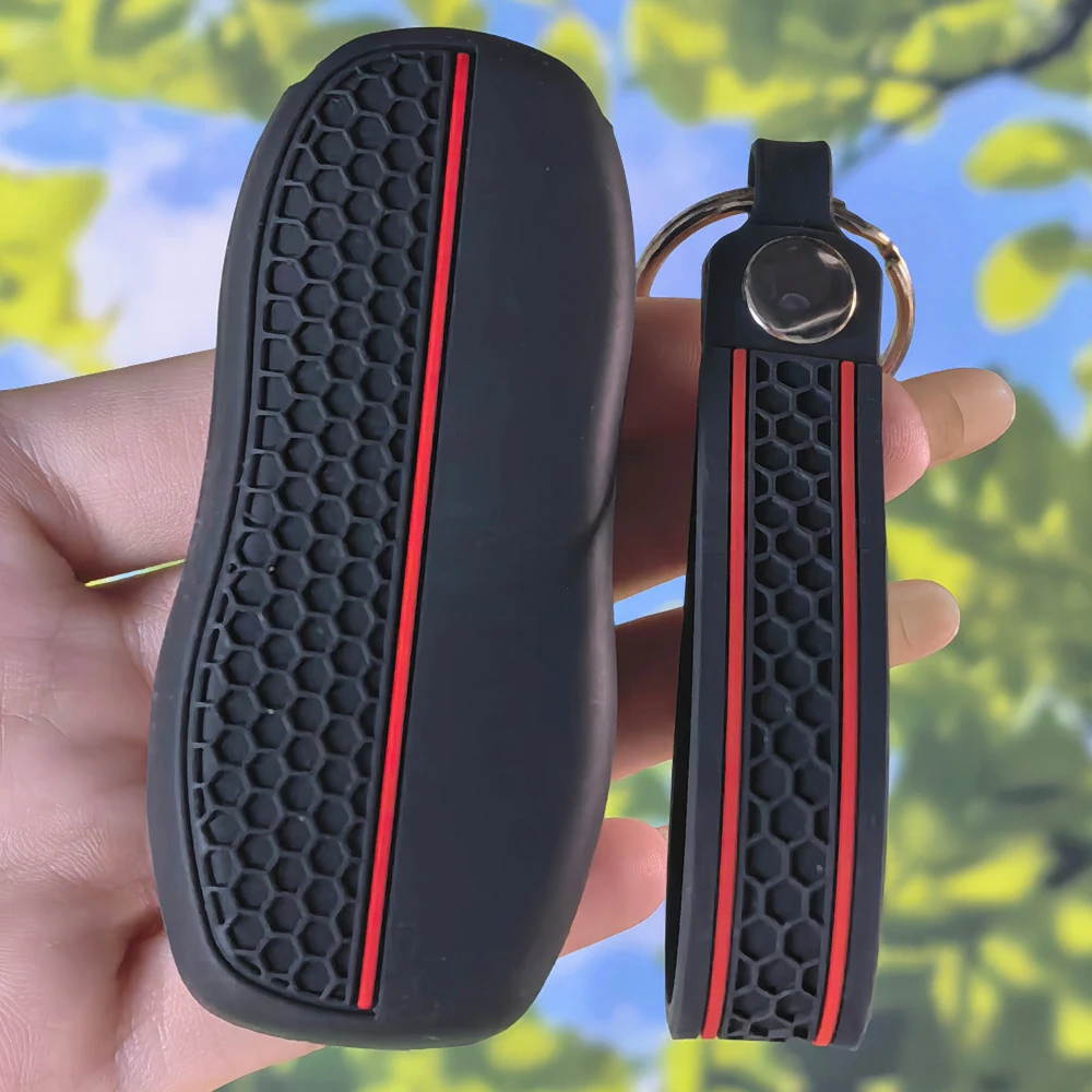 Textured Honeycomb Silicone Key Holder Shell with Keychain for Porsche Cayenne Panamera Macan Cayman 911 718 918 958