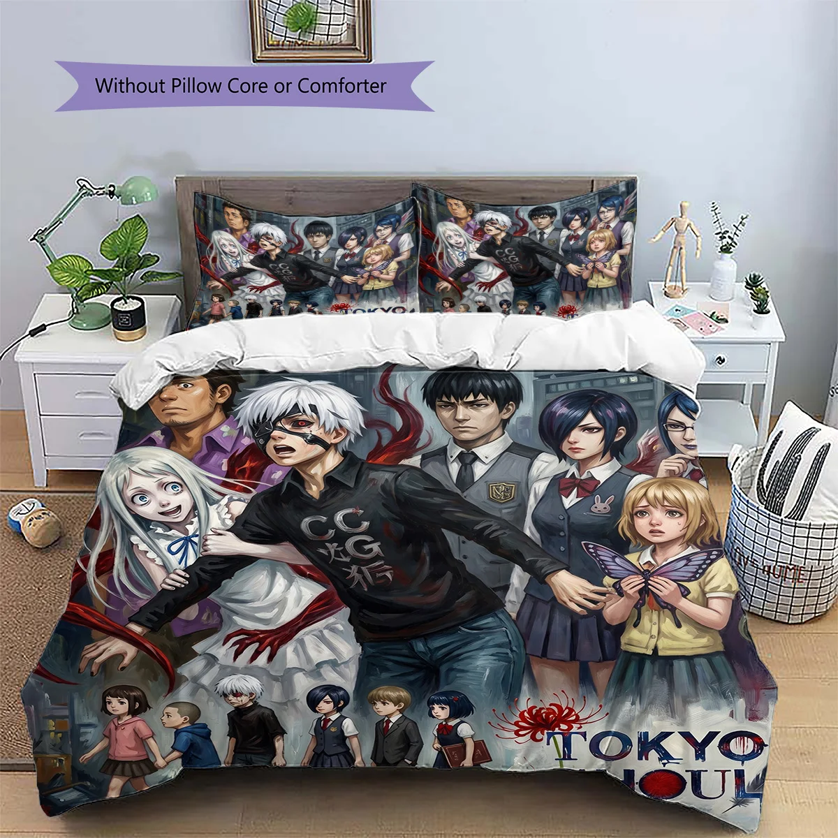 Tokyo Ghoul Anime Style Patterned Pillowcase & Duvet Cover Set Bedroom Bedding Decor Great Gift for Enthusiasts YUN6516