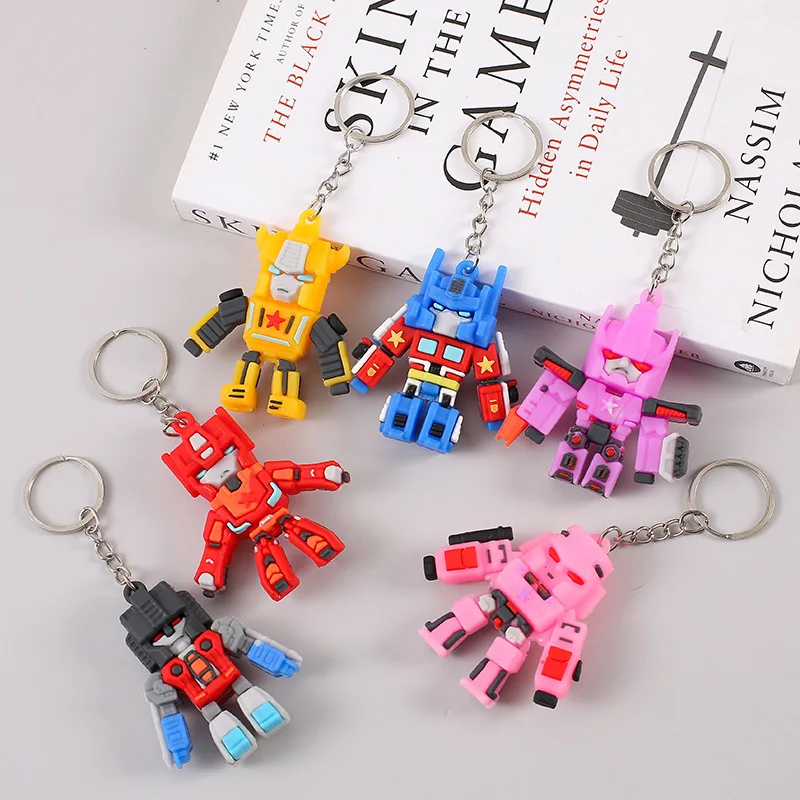 6 Pcs/set Transformers Keychain Action Figures Optimus Prime Bumblebee Pendants Anime Car Keyring Cartoon Doll Backpack Toy Gift