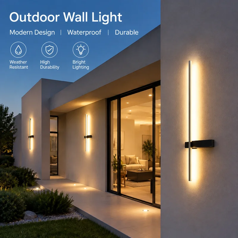 Outdoor Wall Light, Waterproof Solar LED Linear Sconce for Villa Entrance Corridor Patio Facade, Modern Energy-Saving Home Lamps