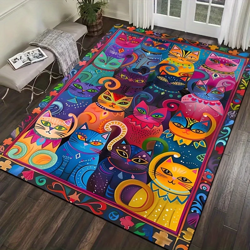 Soft Colorful Cat Theme Area Rug Non Slip Washable Floor Mat For Living Room Bedroom Kitchen Home Decor