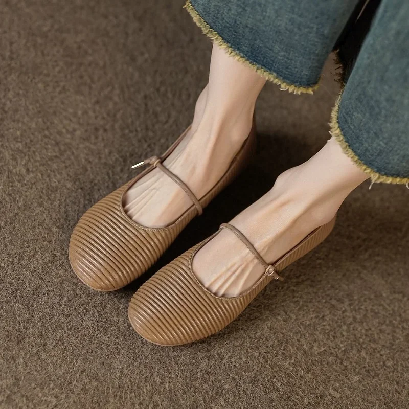 

Spring Shoes Woman Slip on Pumps on Heels Sheepskin Pleated Pumps French Style Basic Apricot Simple Shoes 2024 2023 2022 2021