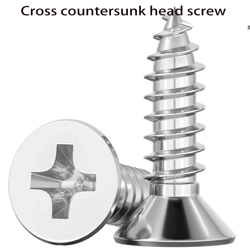 M5M5.5 M6 M8 304 stainless steel cross countersunk self tapping screw, flat head wood screw, extended screw